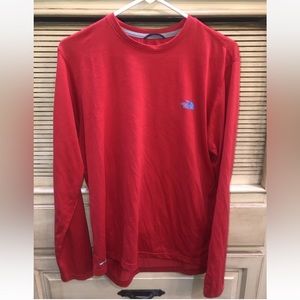 The North Face Long Sleeve Shirt Size M Blue Logo Mens Red Casual Crew Neck